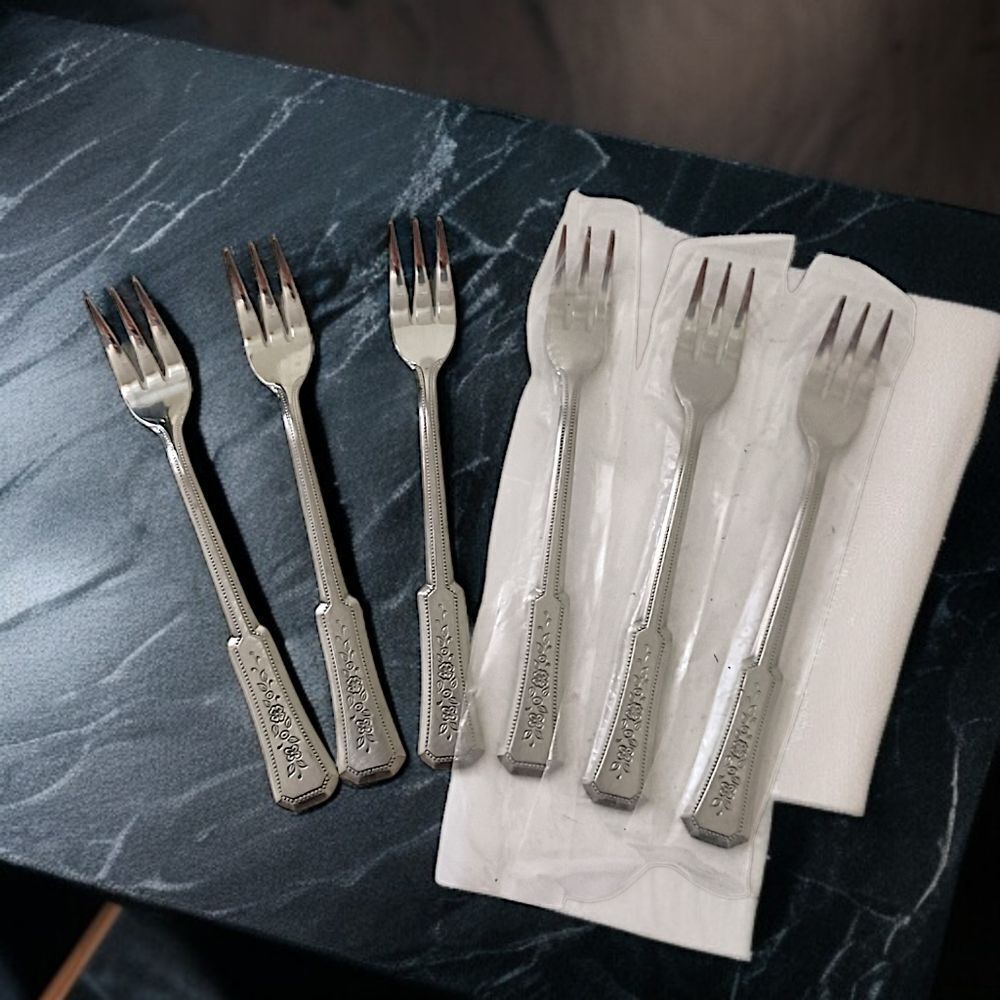 6 Rogers Stanley‎ Roberts Landscape Cocktail Forks NEW Stainless Steel Vintage.